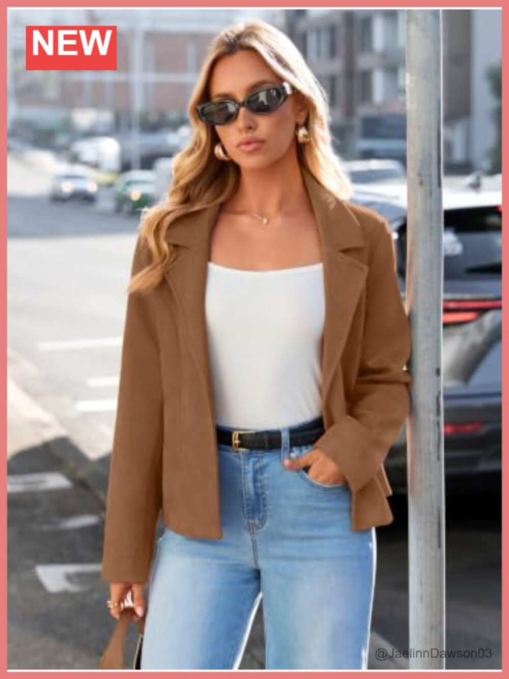 Lightweight Faux Suede Open Front Cropped Jacket Notch Lapel - Picture 5 of 6